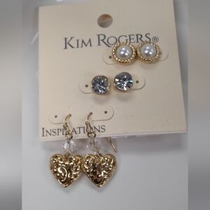 Kim Rogers Gold Heart and Silver Stud Earrings Set